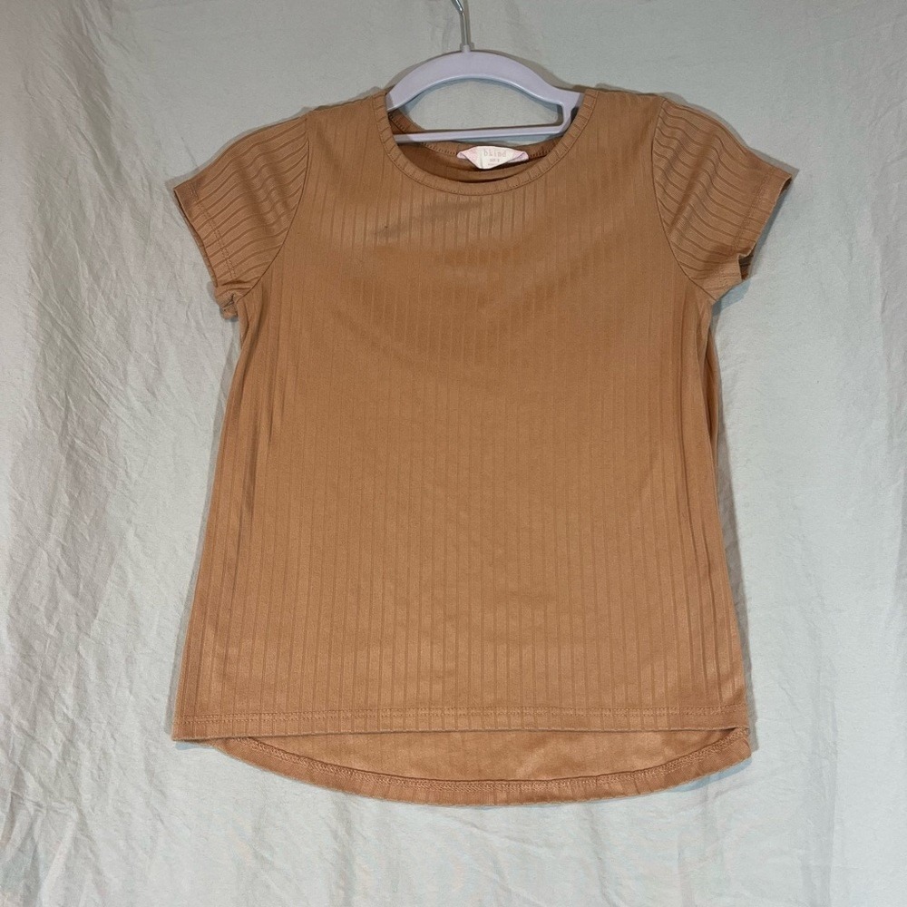 Bkind Girls Ribbed Short Sleeve‎ High Low Top Camel Brown Size 10